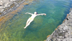 Yoko Nagashima floating in the Birthing Pools in Haiku, Maui