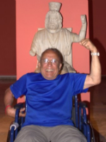 Fred Noble at a Turkey archeological museum visit with goddess Aphrodite