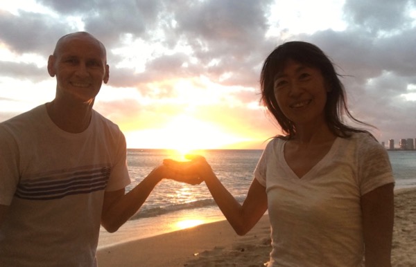 Tedd Surman and Masumi - sunset on Waikiki beach Tedd Surman and Masumi - sunset on Waikiki beach
