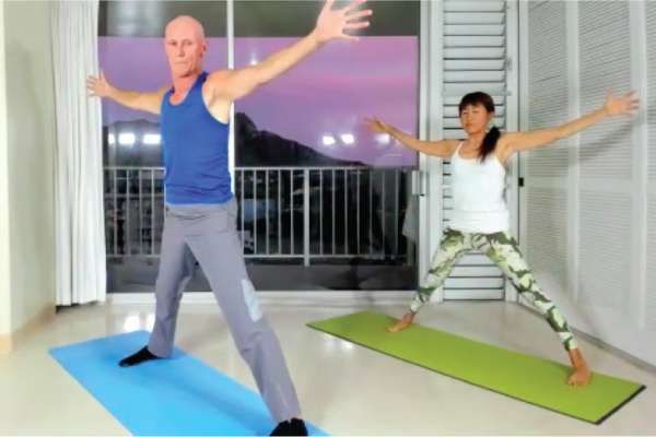 Zoom yoga with Tedd Surman and Masumi in Waikiki, Hawaii