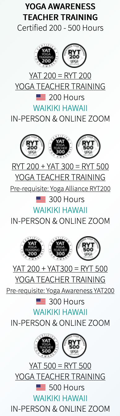 Yoga Teacher Trainings YAT & RYT 200, 300, 500 hours