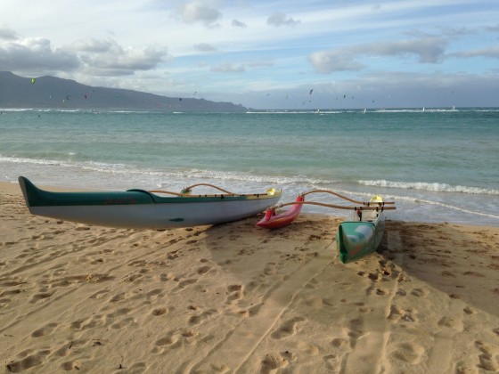 Hawaiian Canoes resting on Kanaha Beach, Maui